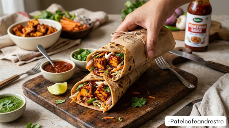 Homemade Paneer Schezwan Frankie Recipe | Paneer Schezwan Roll Recipe